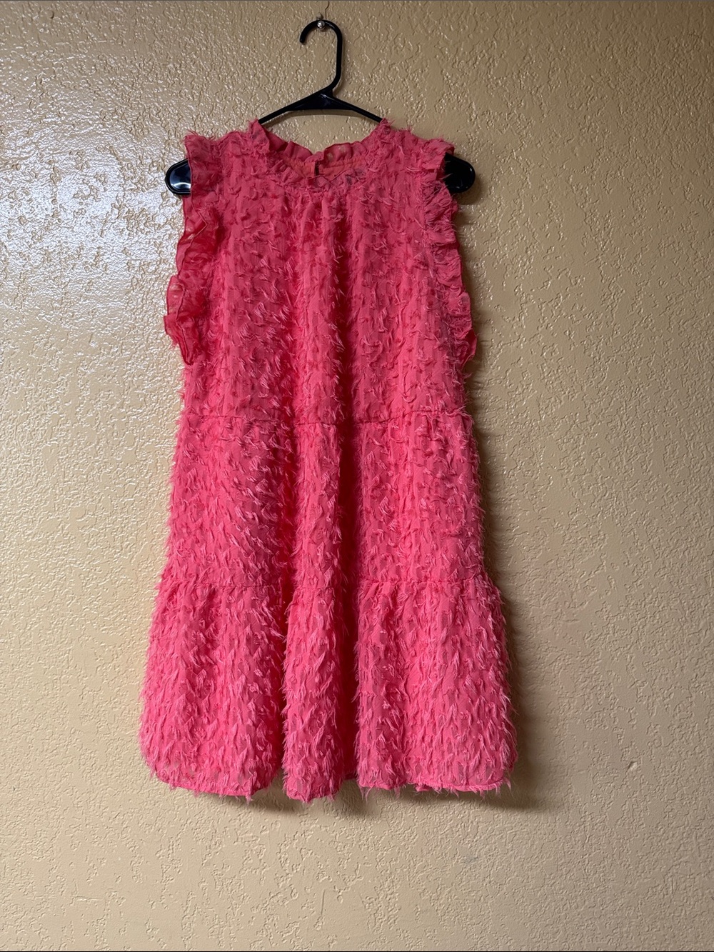 Versona Coral Pink Textured Ruffle Dress